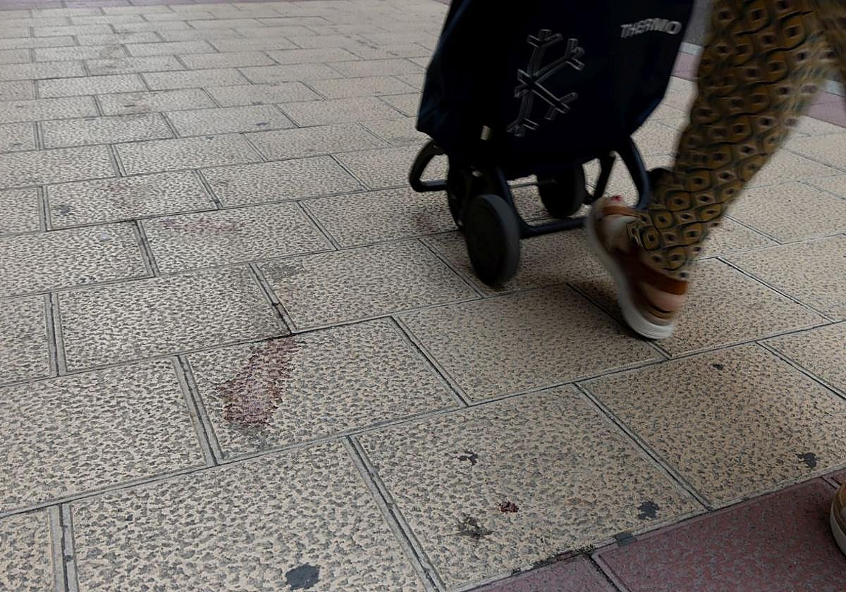 Una pisada con sangre en la esquina de Paulina Harriet con Gregorio Fernández tras la agresión del día 24.