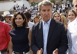 El líder del PP, Alberto Núñez Feijóo, interviene junto a la presidenta del PP regional y de la Comunidad de Madrid, Isabel Díaz Ayuso, en el inicio del curso político del PP de Madrid