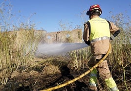 Trabajo de los Bomberos de León para sofocar el incendio.