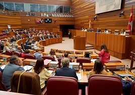 Patricia Gómez Urbán, durante su intervención en el turno de preguntas orales al presidente de la Junta, Alfonso Fernández Mañueco.