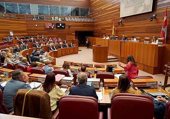 Patricia Gómez Urbán, durante su intervención en el turno de preguntas orales al presidente de la Junta, Alfonso Fernández Mañueco.