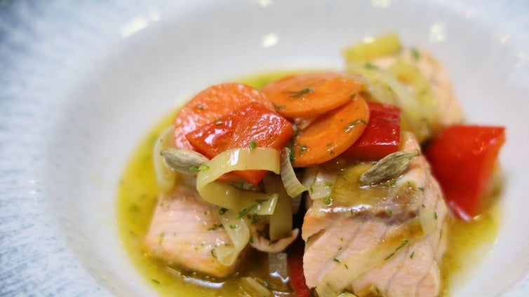 Trucha escabechada elaborada por el chef Raúl del Moral