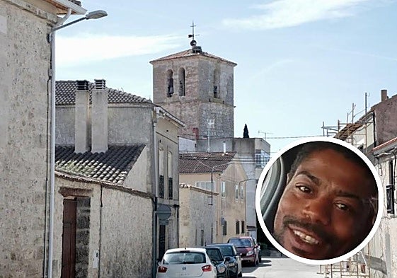 Vista general de una calle de Montemayor de Pililla. A la derecha, el joven Gerson.