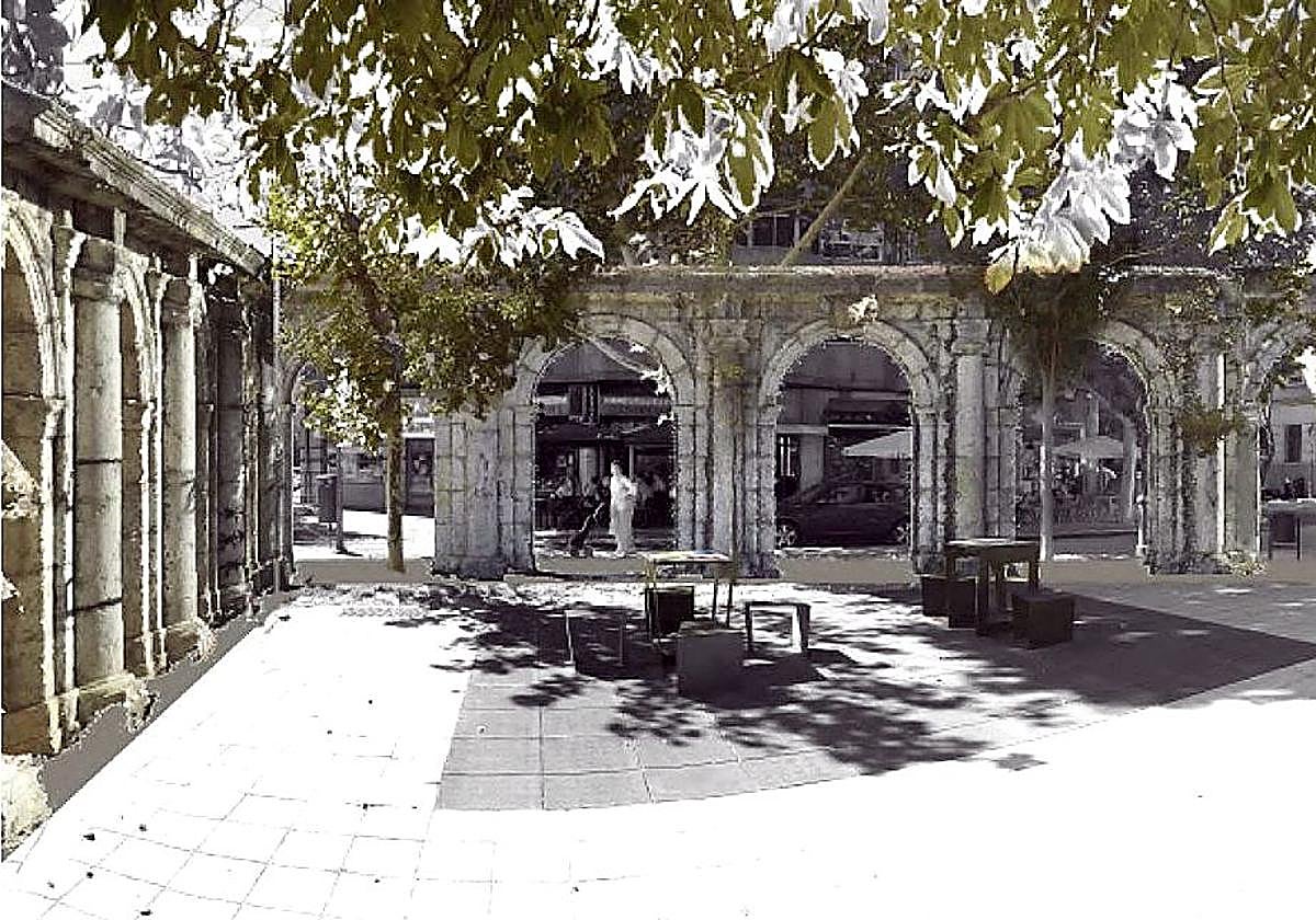 Infografía del futuro emplazamiento de la arquería del convento de La Merced en la plaza de San Juan.