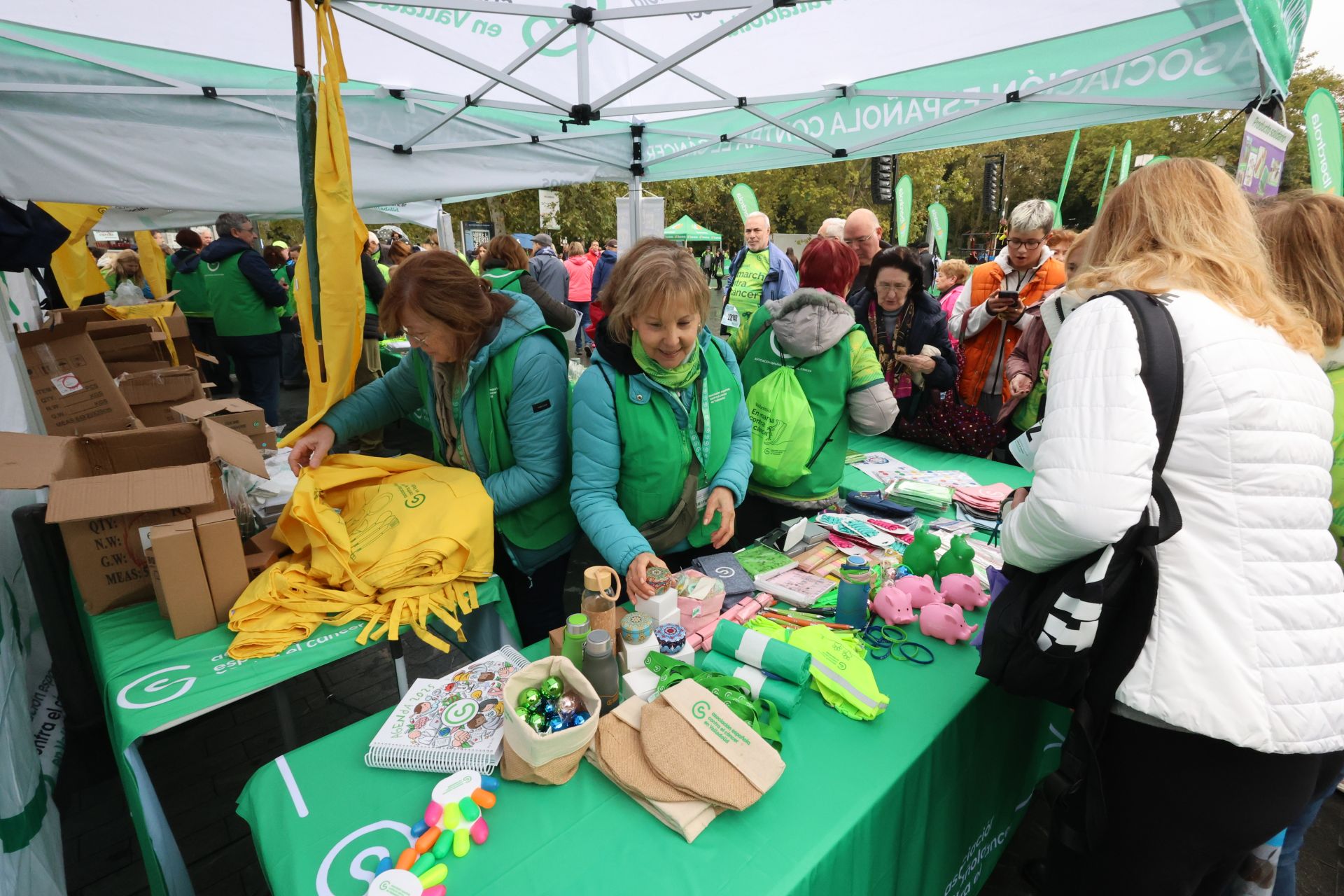 Personas voluntarias atienden los puestos de venta de productos de la AECC en la edición del pasado mes de octubre.