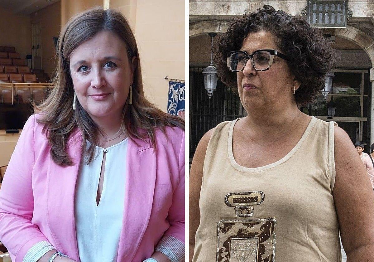 La portavoz socialista Clara Martín (izq.) y Rosalía Serrano, concejala de Hacienda de Segovia.