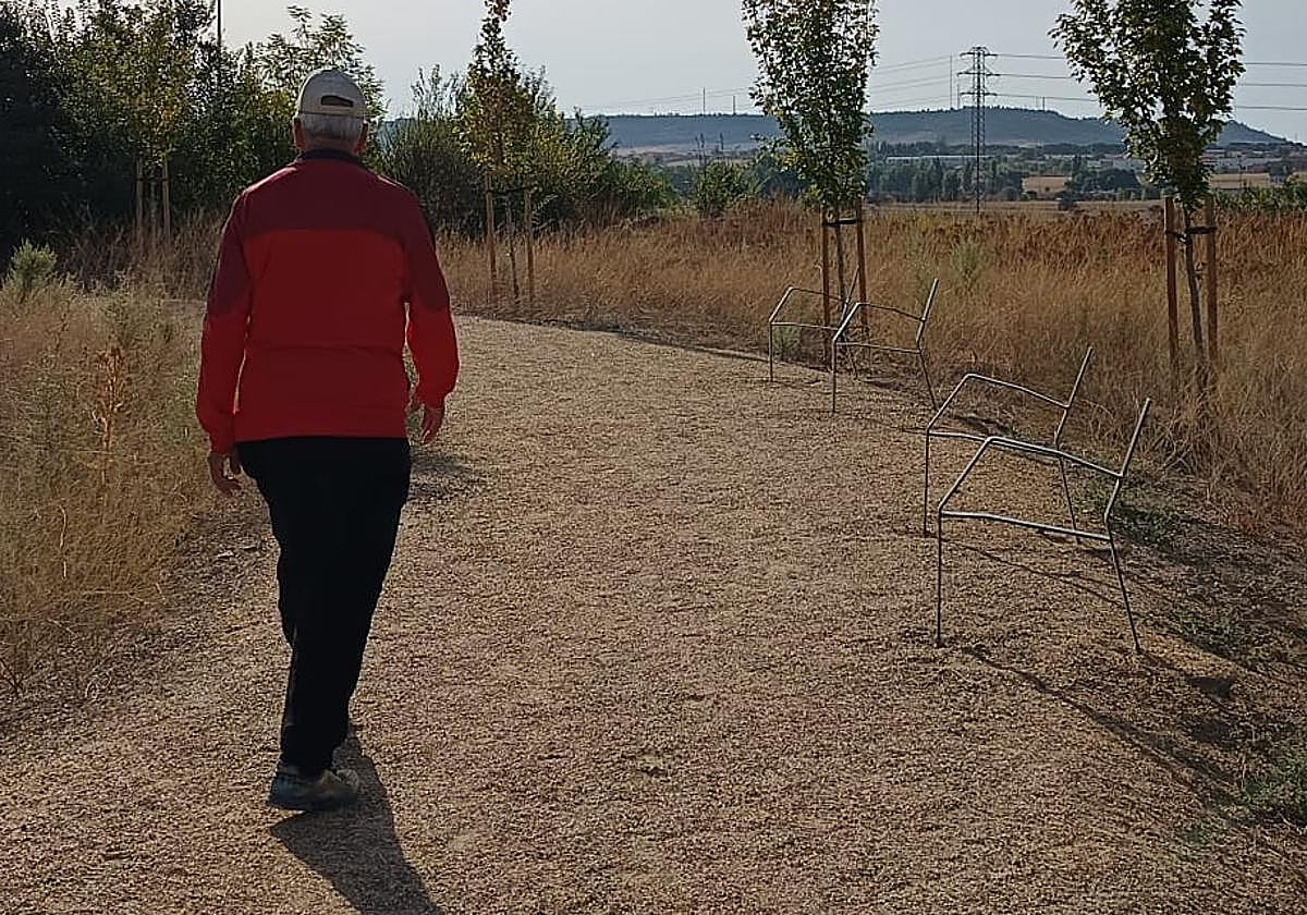 Estado en el que quedaron los bancos al poco de ser instalados en el parque 'El Tomillo', en Los Santos-Pilarica.