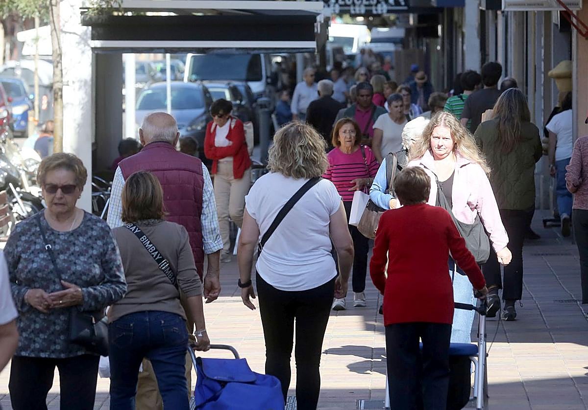 Multitud de personas pasean por una calle comercial de la ciudad de Segovia.