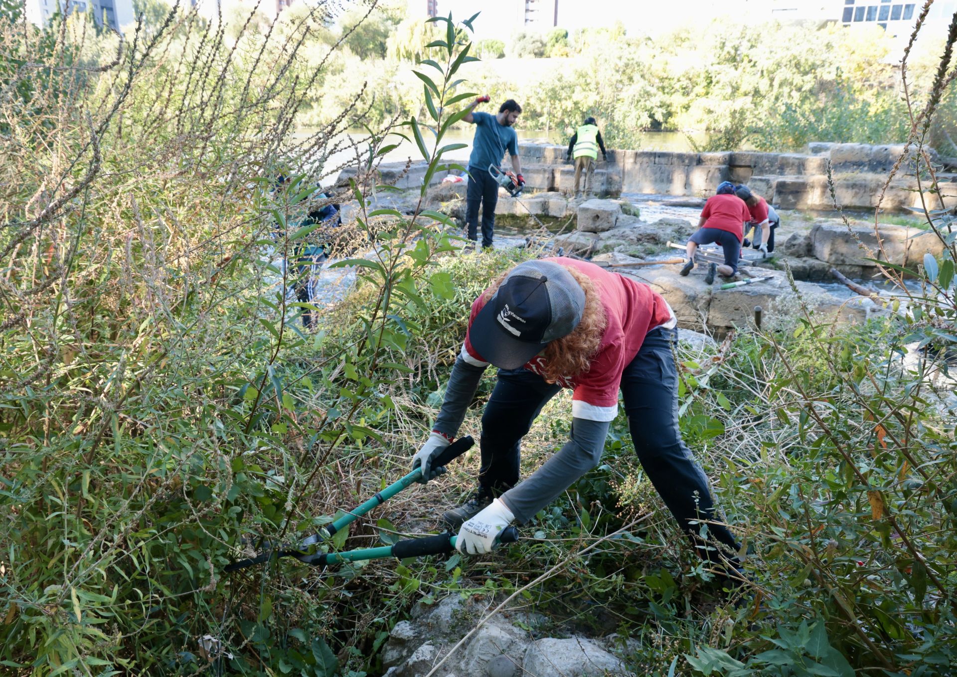La limpieza de las antiguas aceñas del Puente Mayor, en imágenes