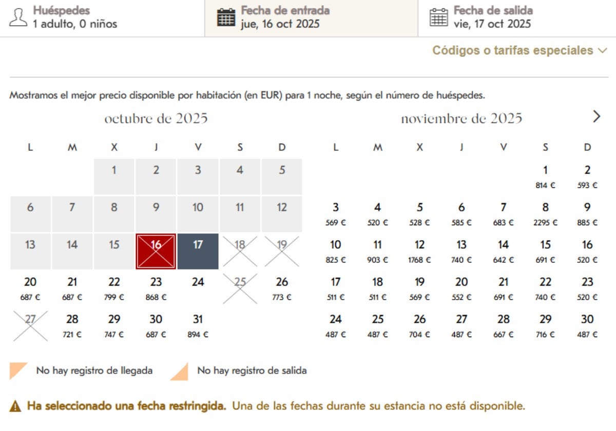 La celebración hace imposible reservar habitación en el hotel hasta el lunes siguiente a la ceremonia.