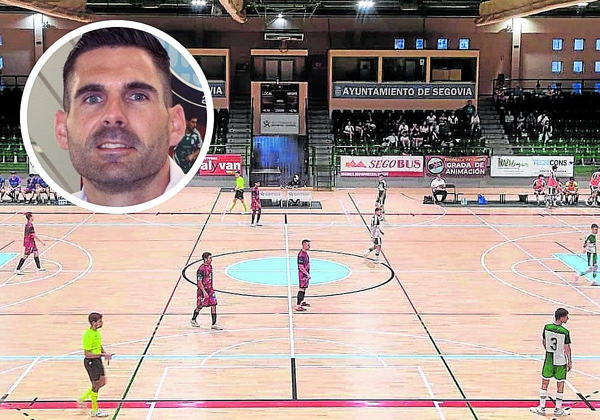 En el círculo, Daniel Sacristán, presidente del Segosala, sobre una vista de la cancha del Pedro Delgado durante un partido.