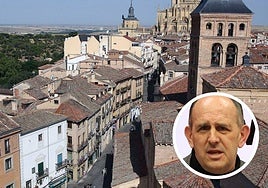 Vista de viviendas de la Calle Real de Segovia, y en el círculo, el secretario provincial del PSOE, José Luis Aceves.