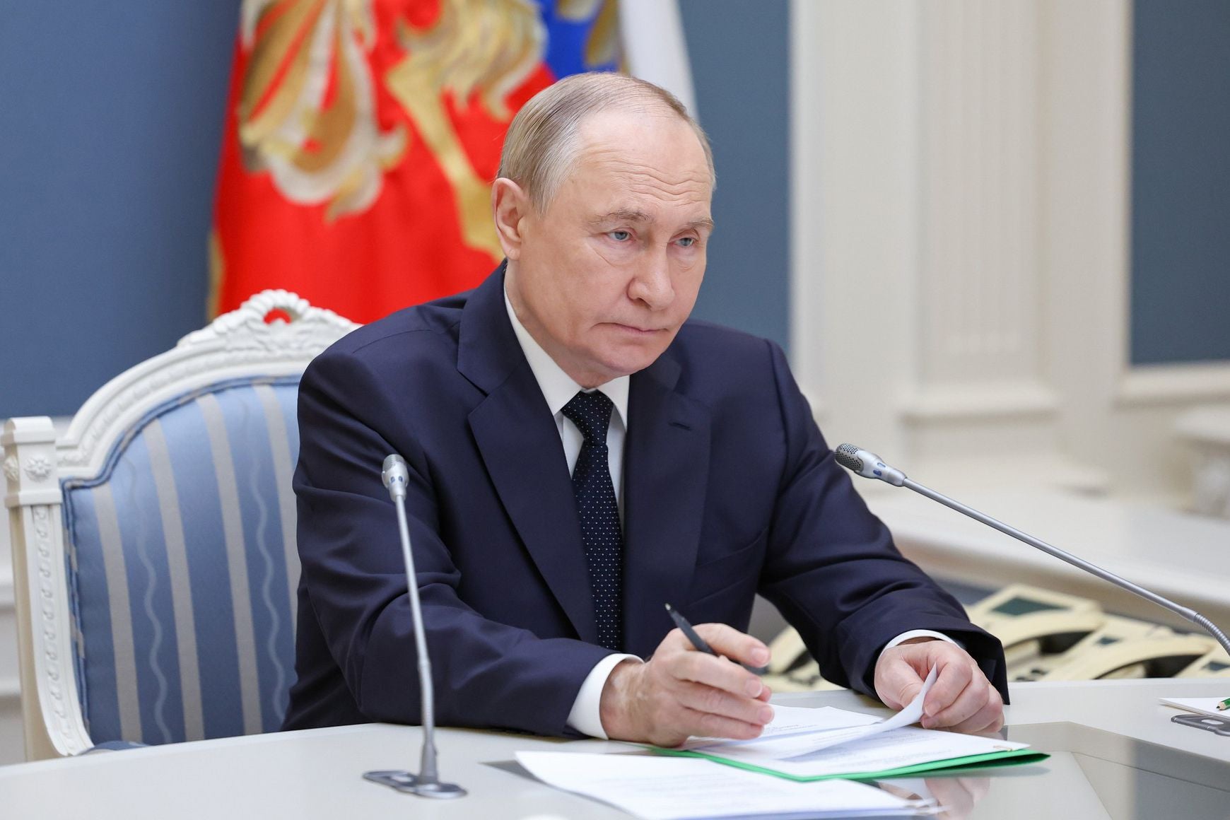Putin, ayher en el Kremlin durante una videoconferencia.