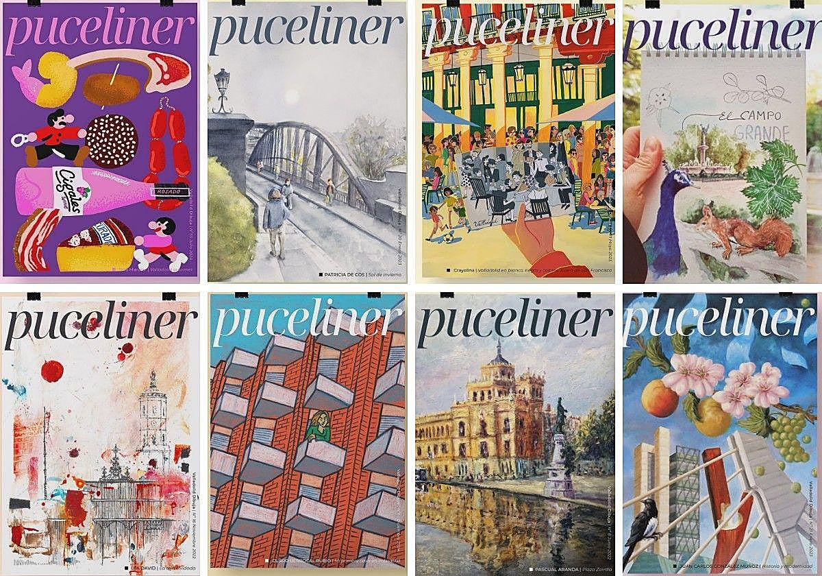 Varias portadas de 'Puceliner', la revista ficticia creada por Valladolid Dibuja en Instagram.