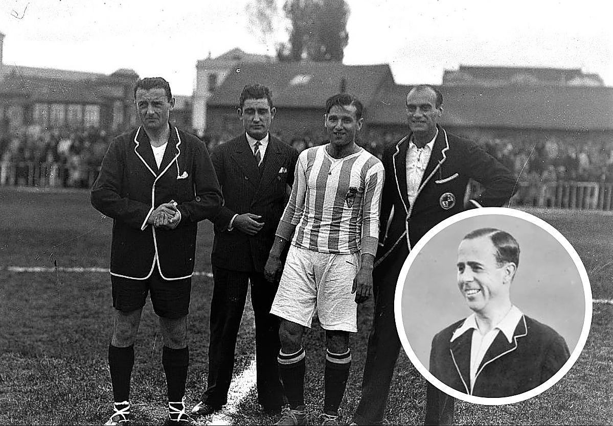 El capitán del Real Valladolid, Martín, junto al árbitro y un juez de línea que, es de suponer, prometió imparcialidad antes de un partido celebrado en 1929. En detalle, Don Pedro Escartín, único árbitro español al que los periodistas llamaban de usted en sus crónicas.
