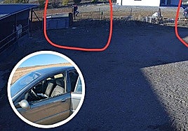 Varias personas asaltan una nave en la localidad zamorana de Villalobos. En el círculo, lunas de un coche del mismo municipio reventadas.