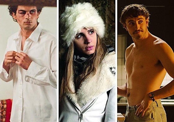 Fotogramas de 'Tres kilómetros al fin del mundo', 'Sedimentos' y 'All of Us Strangers', tres películas premiadas con la Espiga Arcoíris en Seminci.