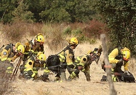 Brigadas forestales intervienen en el incendio en La Pinilla del pasado septiembre.
