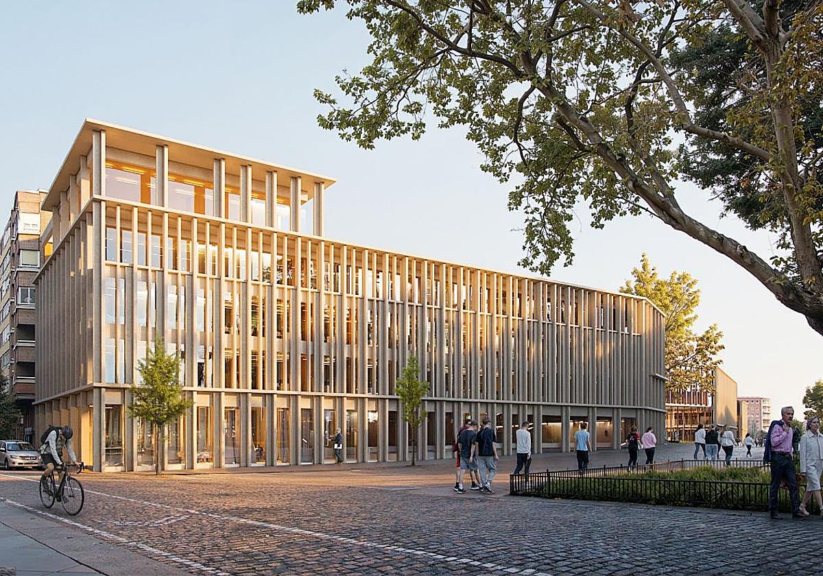 Infografía del edificio de la futura Ciudad de la Justicia en la plaza de San Pablo.
