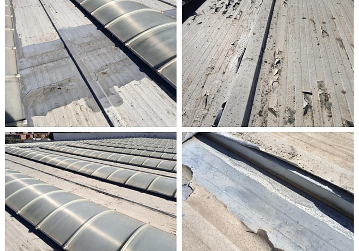 Cuatro fotogramas del estado que presenta la cubierta del pabellón Pisuerga.