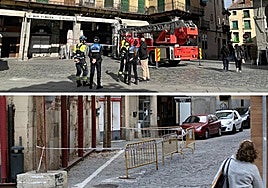 Bomberos y medidas de prevención en la Plaza Mayor y la Casa de los Buitrago.