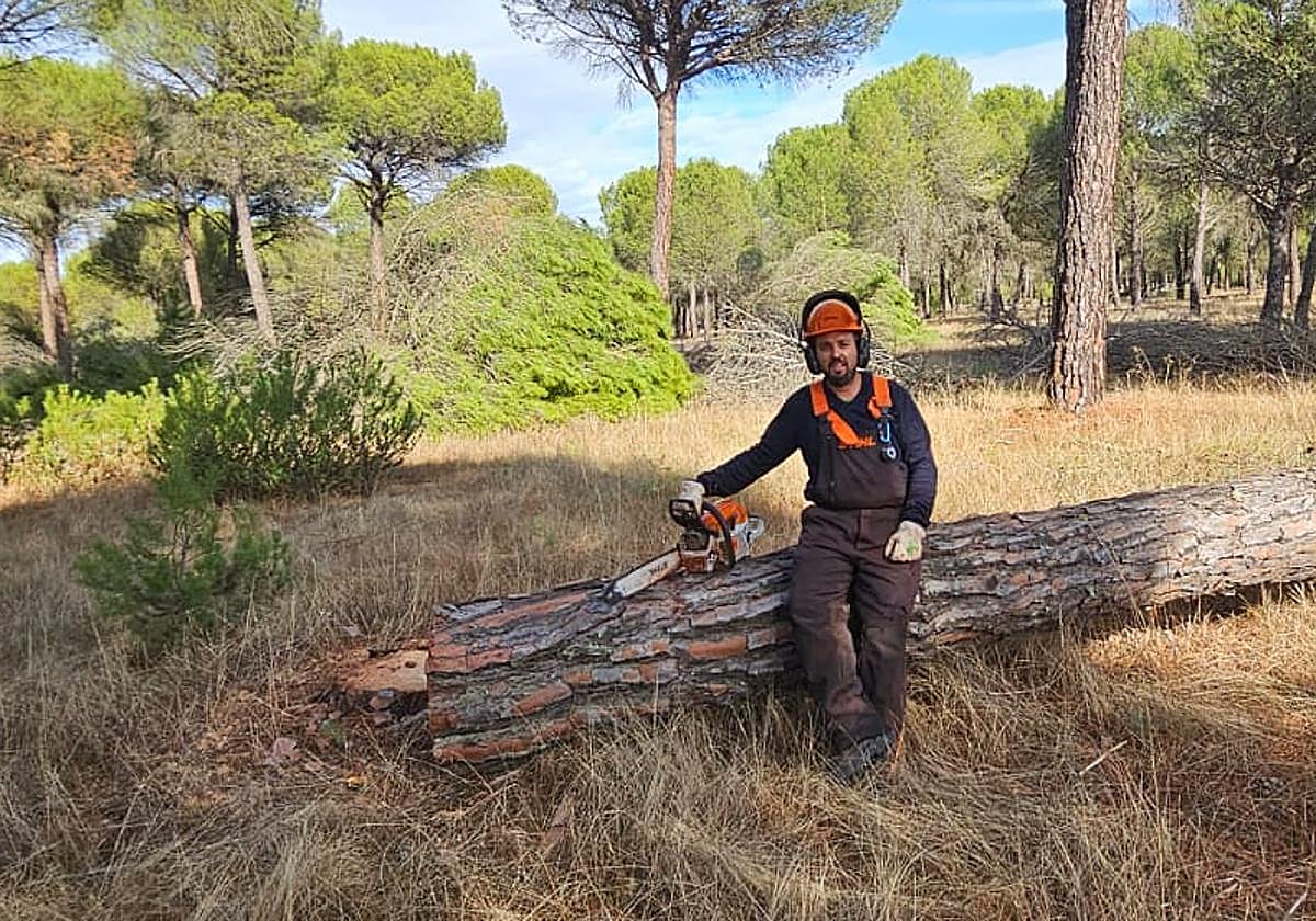 Rodolfo Padrones durante su jornada de limpieza de pinares.