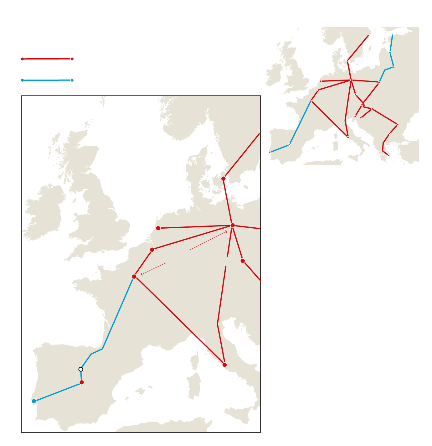 El gráfico muestra el mapa de la velocidad alta en europa