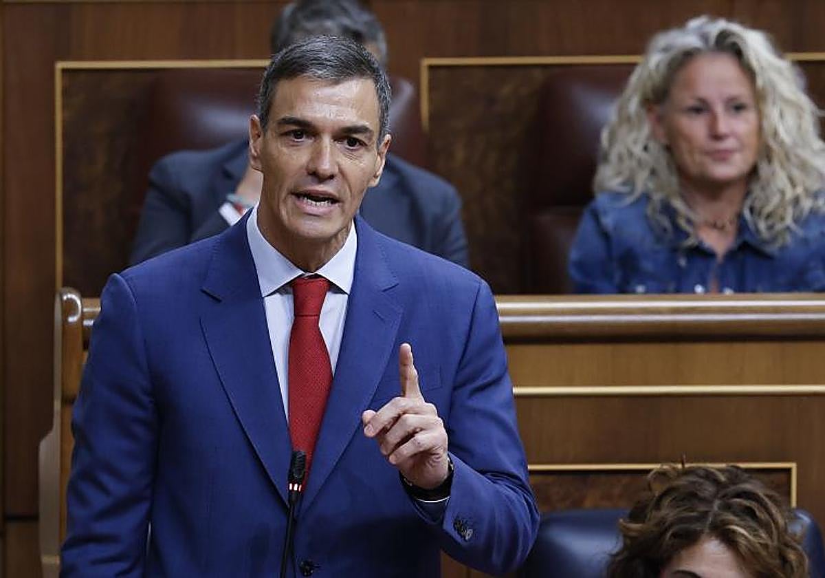 El presidente del Gobierno, Pedro Sánchez, interviene durante una sesión de control al Gobierno, en el Congreso.