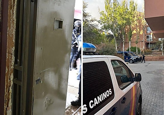 Una de las puertas blindadas y zona de Buenos Aires donde estaban los domicilios.