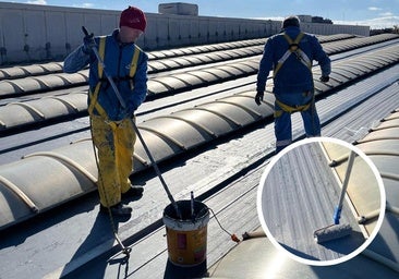 La obra en la cubierta del pabellón Pisuerga completa un primer paso con su imprimación