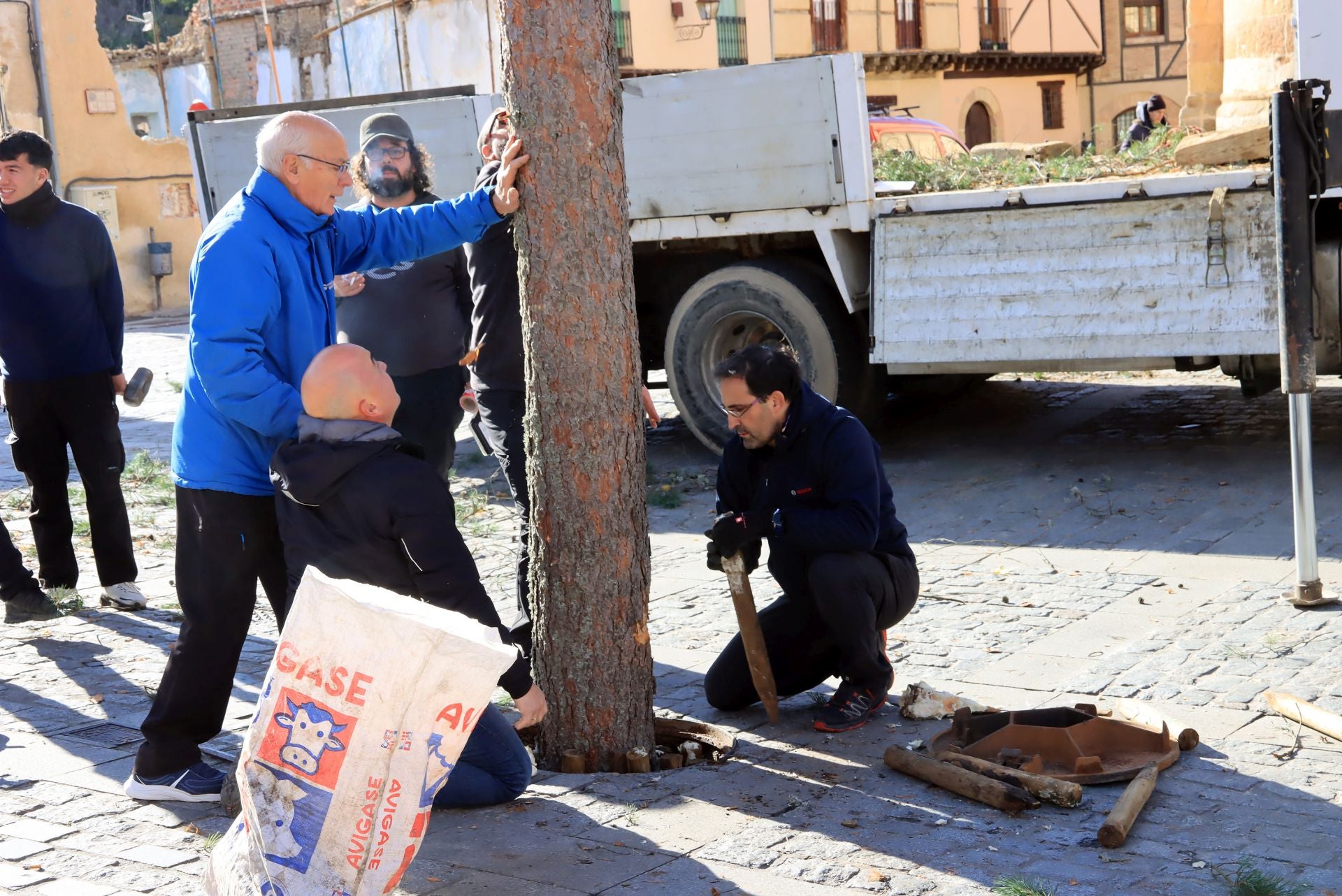 Así ha llegado el pino navideño de San Lorenzo
