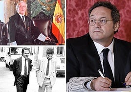 Arriba, el magistrado Juan Ramón Berdugo; abajo, Miguel Ángel Rodríguez junto a José María Aznar en 1987; y, a la derecha, el fiscal general García Ortiz.