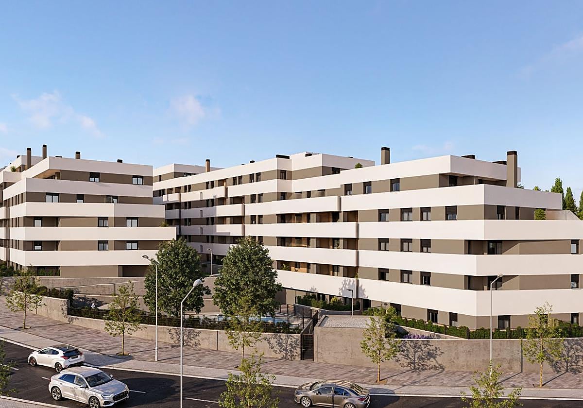 Recreación de la futura promoción Célere Neo, en la confluencia de las calles Martín Santos Romero y Morelia, en la ladera sur de Parquesol.