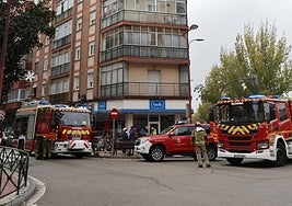 Intervención de los Bomberos en un piso de la avenida de Segovia, este lunes al mediodía.