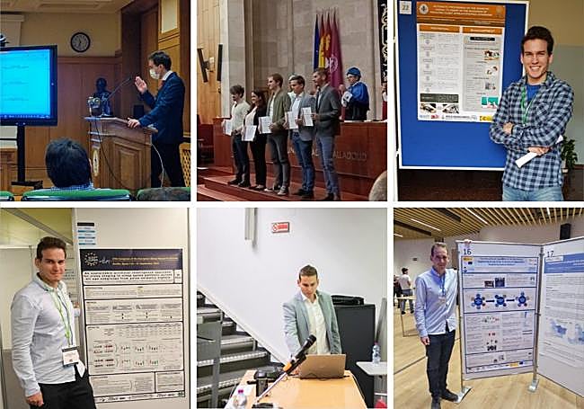 Foto 1.- Fernando Vaquerizo defiende su tesis doctoral en 2021 en la UVa. Foto 2.- Recoge el premio extraordinario de doctorado en 2023. Foto 3.- En unas jornadas de estudiantes de doctorado celebradas en la UVa en 2017. Foto 4.- En el congreso '27th Congress of the European Sleep Research Society (ESRS 2024)', en 2024 en Sevilla. Foto 5.- Fernando Vaquerizo presenta un trabajo científico en el congreso '21st IEEE Mediterranean ELEctrotechnical CONference (MELECON)', en 2022 en Palermo (Italia). Foto 6.- En las Jornadas Personal Investigador Joven CIBERES-CIBERBBN 2025, celebradas en 2025 en El Escorial.