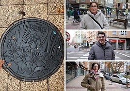 Alcantarilla de 'Stranger Things'; a su derecha: Ana María Frutos, Mario Plasencia y Carla Nanclares.