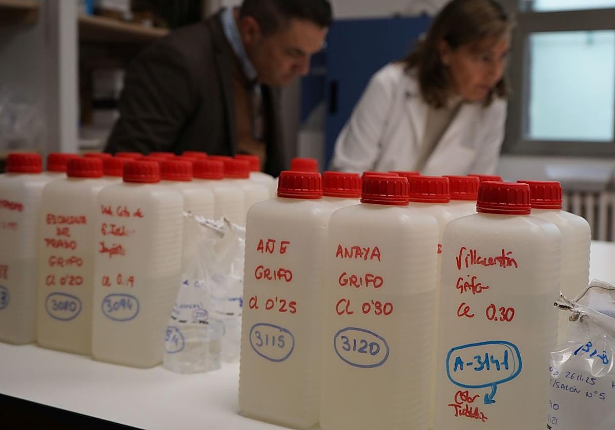Muestras de agua recogidas por la Laboratorio de Prodestur en diferentes municipios.