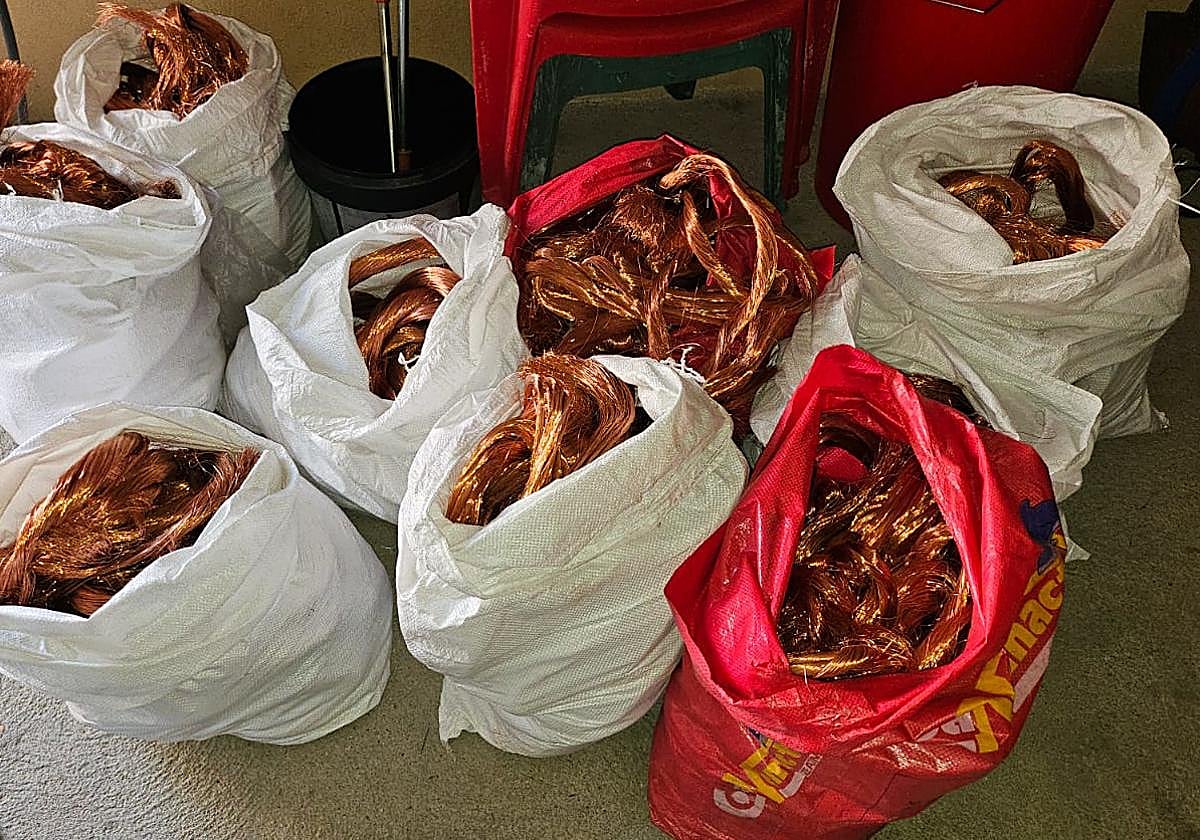 Cable de cobre recuperado por la Guardia Civil.