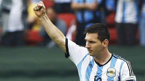 Messi celebra un gol contra Nigeria. 