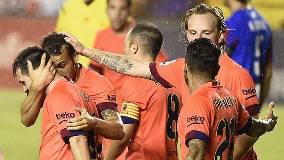 Los jugadores del Barça celebran un gol. 