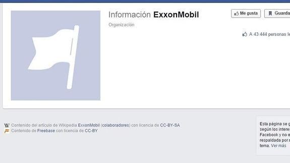 La página de Facebook de ExxonMobil, una de las empresas más importantes de EEUU. 