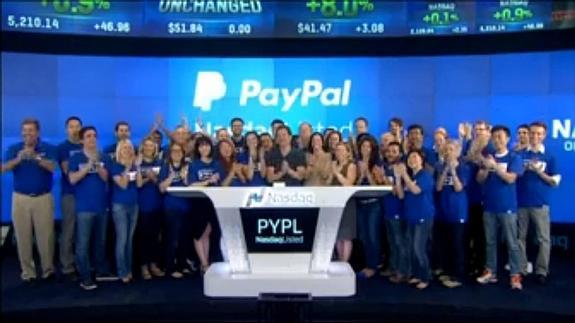 Una imagen del equipo PayPal en su vuelta a la bolsa de Nueva York.