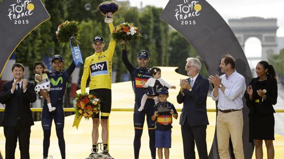 Los tres primeros del pasado Tour en París. 