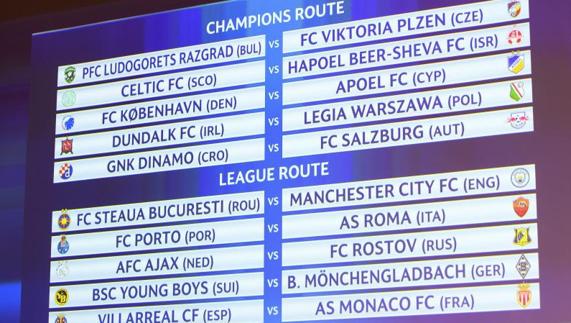 Cuadro del sorteo de la previa de la Champions. 