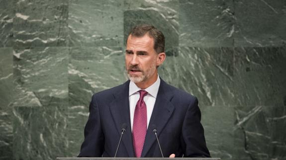 El Rey Felipe VI, durante su intervención en Naciones Unidas.