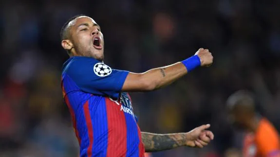 Neymar celebra un gol ante el City en la Champions. 