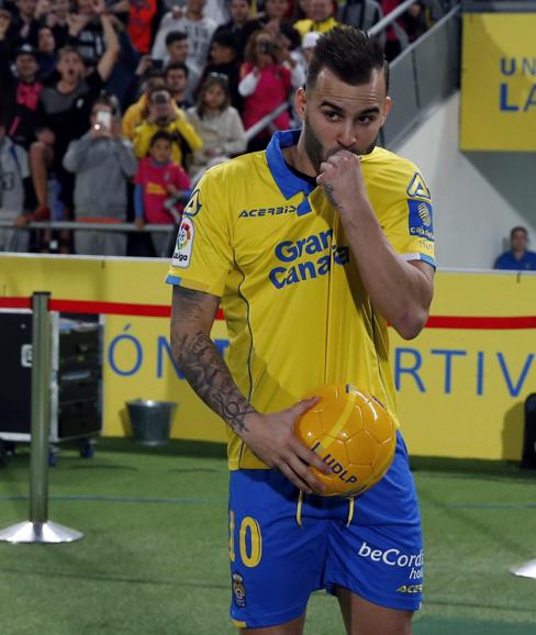 Jesé, durante su presentación como nuevo jugador de Las Palmas. 
