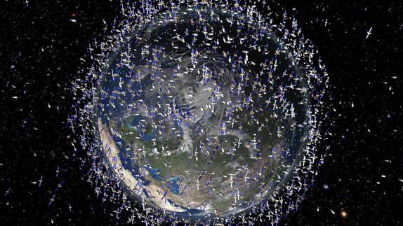 Imagen generada por la NASA con la basura espacial.