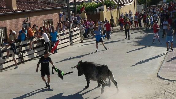 Un joven cita al toro durante el encierro. 