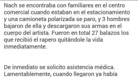 Captura de una de las imágenes que circulan en las redes sociales sobre la falta muerte de Nach. 